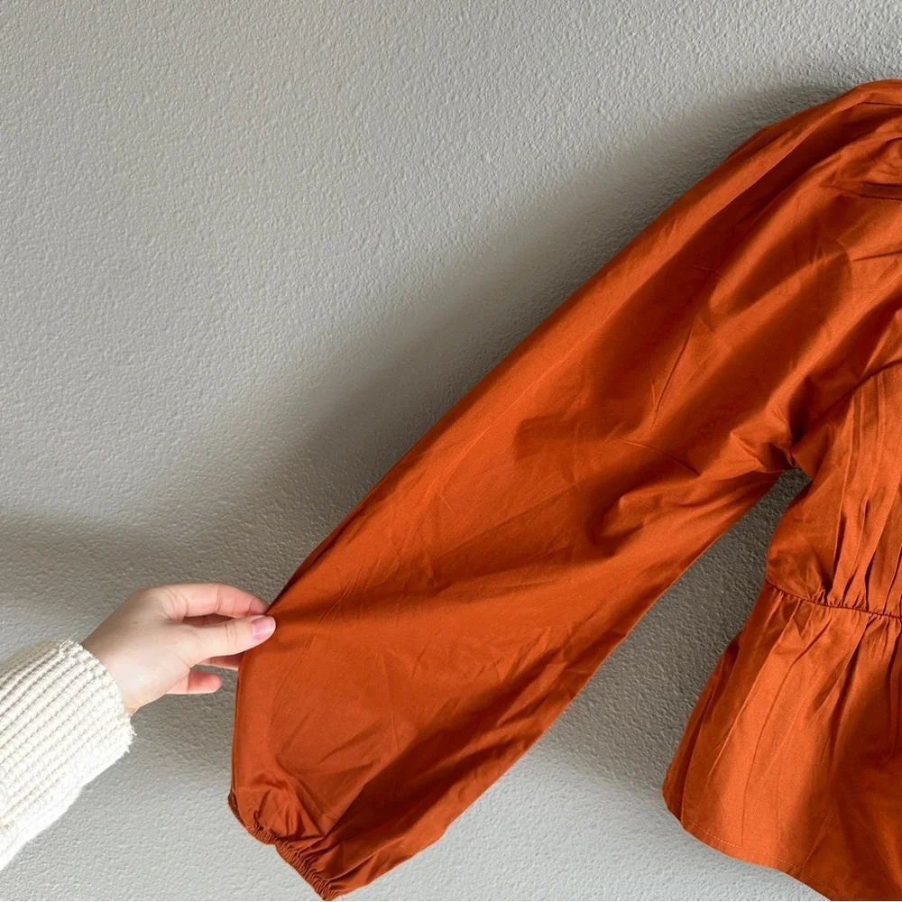 Abercrombie & Fitch Rust Puff Sleeve Crop Blouse Small